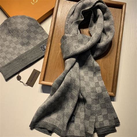 lv beanie and scarf grey.